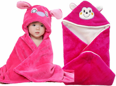 

Brandonn Cartoon  Hooded Baby Blanket(Polyester, HOTPINK
