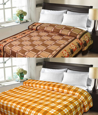 Sanvi Traders Checkered Double Blanket(Microfiber, Brown)