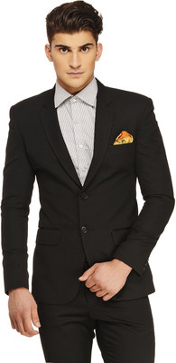 ENNOBLE Solid Single Breasted Casual Men Blazer(Black)