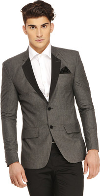 44 OFF on ENNOBLE Solid Tuxedo Style Casual Men Blazer Grey on