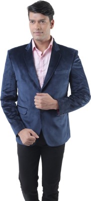 Hangup Solid Single Breasted Formal Men Blazer(Blue)