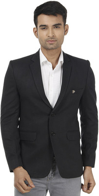 Platinum Studio Solid Single Breasted Formal Men Blazer(Black)