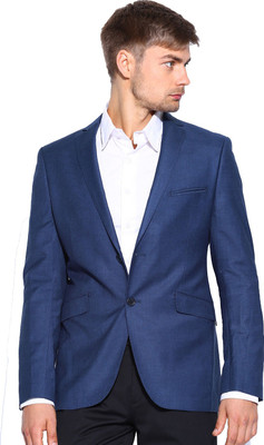 Protext Solid Single Breasted Casual Men Blazer(Blue)