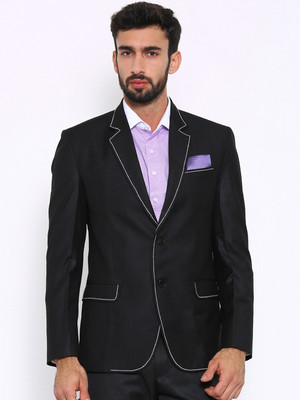 Shaftesbury London Striped, Solid, Checkered Single Breasted Festive, Formal, Casual, Wedding Men Blazer(Black)
