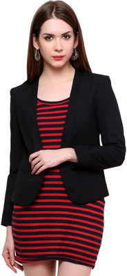 

Pannkh Solid Single Breasted Casual Women's Blazer(Black)