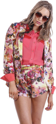 

Paint It Red Floral Print Single Breasted Party Women's Blazer(Multicolor)