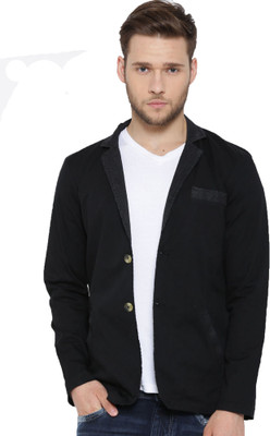 Fifty Two Solid Single Breasted Casual Men's Blazer(Black, Black stripes.