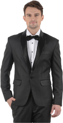 

Menjestic Solid Tuxedo Style Wedding Men's Blazer(Black
