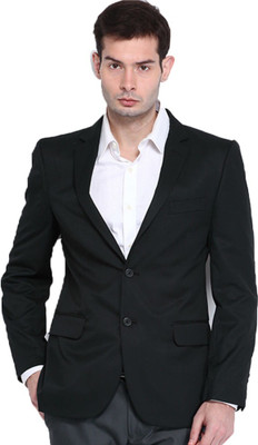 

Menjestic Solid Single Breasted Formal Men's Blazer(Black