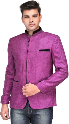 Platinum Studio Solid Mandarin Festive, Party, Casual, Wedding Men Blazer(Red)