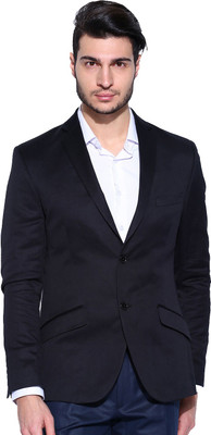 Protext Solid Single Breasted Casual Men Blazer(Black)