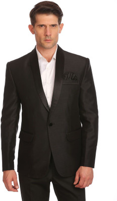 WINTAGE Solid Single Breasted Party Men Blazer(Black)