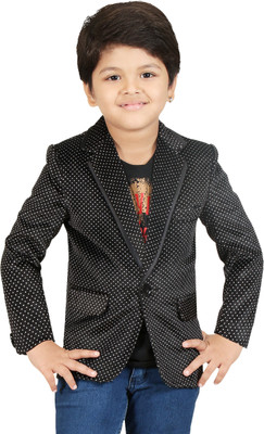 

Kute Kids Polka Print Tuxedo Style Party Boy's Blazer(Black, White