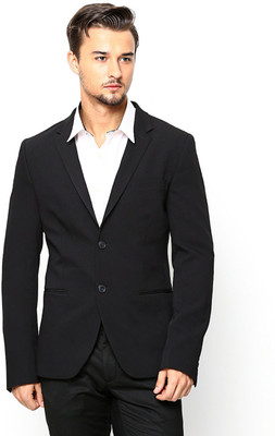 Protext Solid Single Breasted Formal, Casual Men Blazer(Black)