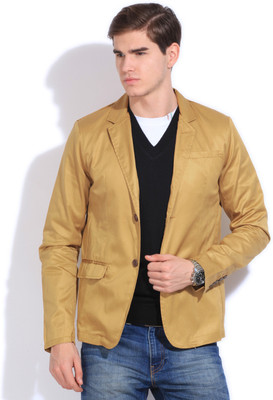 

The Indian Garage Co. Solid Casual Men's Blazer(Beige), D.khaki