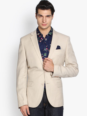 Black Coffee Solid Single Breasted Formal Men Blazer(Beige)