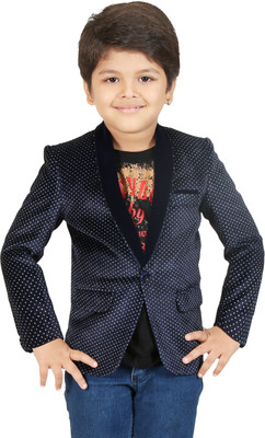 

Kute Kids Polka Print Tuxedo Style Party Boy's Blazer(Blue, White