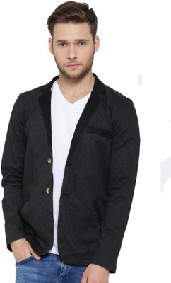 

Fifty Two Solid Single Breasted Casual Men's Blazer(Black