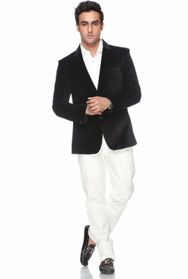 

Platinum Studio Solid Mandarin Casual, Wedding, Party, Festive Men Blazer(Black