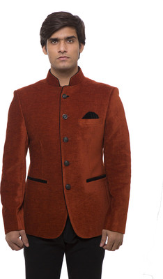 

Platinum Studio Solid Mandarin Wedding Men Blazer(Brown, Rust