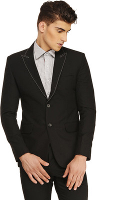 ENNOBLE Solid Single Breasted Casual Men Blazer(Black)