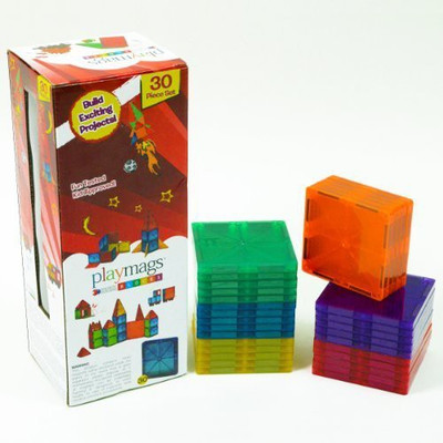 

Playmags Clear Colors Magnetic Tiles Building Set 30 Piece Square Tile Set(Multicolor)
