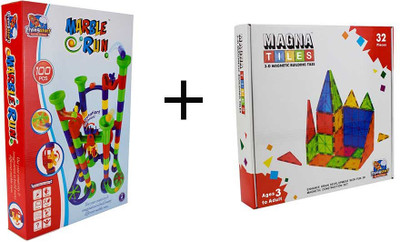 

Flying Start Magna Tiles 32 pcs + Marble Run100 pcs combo(Multicolor)