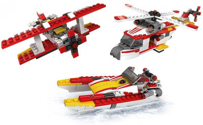 

Fun Blox 3 in 1 "Fire Brigade" Boat, Helicopter and Plane Block Set(Multicolor)