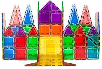 

MagWorld Toys 100-Piece Creator Magnetic Tile Building Set, Clear Colors(Multicolor)