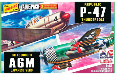 

Lindberg USA 1/48 Scale Republic P-47 Thunderbolt and Mitsubishi A6M Japanese "Zero" Plastic Model Kit(Multicolor)