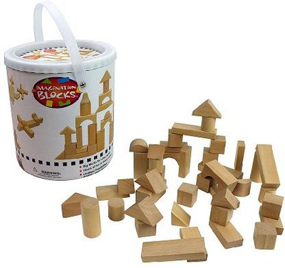 

Right Track Toys Wooden Blocks - 42 Pc Wood Buliding Block Set with Carrying Bag and Container (Natural Colored) - 100% Real Wood(Multicolor)