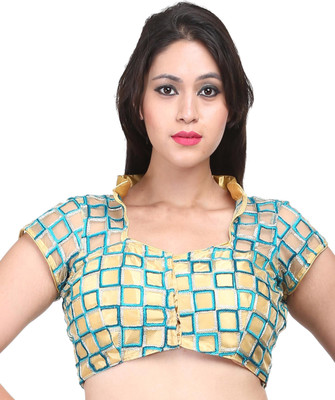 

Sreevarus Band collar Women's Stitched Blouse, Rama green