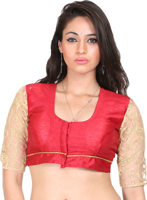 

Sreevarus Round Neck Women' Stitched Blouse, Gold;red