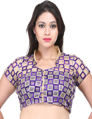

Sreevarus Band collar Women's Stitched Blouse, Purple