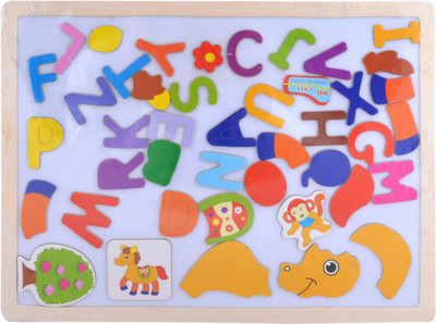 

SN toy zone Wooden Magnetic Multi-functional Educational Puzzle Blackboard with Alphabet and animal character Toy for kids Board Game