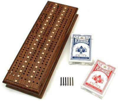 

We Games Cabinet Cribbage Set Solid Oak Medium Stained Wood Board Game