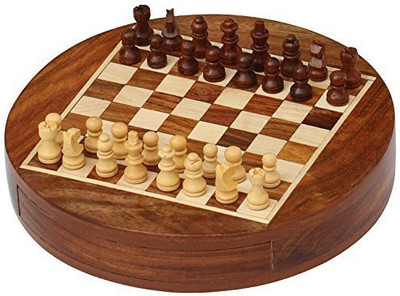 

SouvNear Chess Set Sale 7" Inch Round Wooden Mini Travel Chess Set Board Game