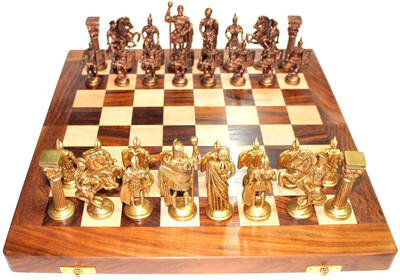 

Purpledip Chess Set with Brass Sculpted Pieces in Ancient Roman Style and Wooden Board Board Game