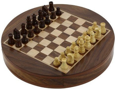 

Purpledip Mini Chess Set with Wooden Pieces and Round Board: Strategy Board Game with Universal Rules; Loved Alike by Kids and Adults of All Ages (10414) Board Game