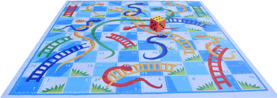 

Atpata Funky 10x10 Ft Mat Snakes &Ladders & Dice 8inch (Blue-White Theme) Board Game