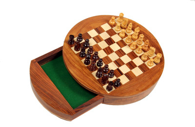 

AVM 9" Round Chess Set with Magnetic coins inside Drawer Board Game