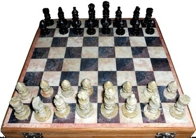 

Traditional Rajasthan Handcrafted Stone Inlaid with Stone Carved Coins, Pieces 12 inches chess Board Game