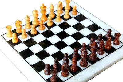 

Pooja Creation White Marble Chess Board 12inch Board Game