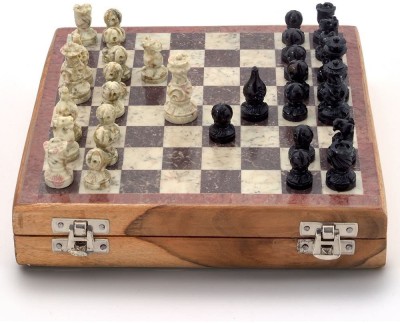 Pooja Creation Marble Handmade Playing Chess Board Wooden Base 8 inch Strategy & War Games Board Game