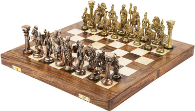 

Aakrati Unique Handmade Royal International Brass Chess with Wooden Book Style Box and Storage Delux Chess Set of India Board Game