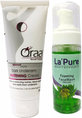 

Qraa Advanced Lacto Dark Underarm Whitening Cream & La Pure Neem & Turmeric Foaming Face Wash Combo (100gm + 150 ml)(250 g)
