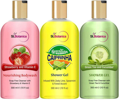 

St.Botanica Strawberry & Vitamin E + Brazilian Caiprinha + Green Tea and Cucumber Luxury Shower Gel(300 ml)
