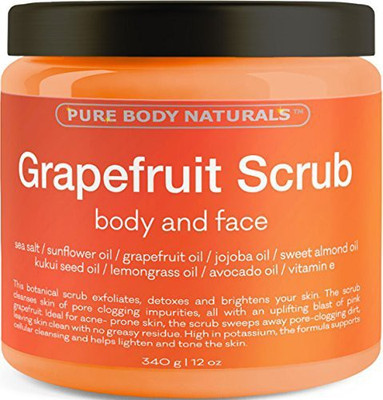 

Pure Body Naturals Scrub for Face and Body - Facial Scrub Exfoliator Cleans Acne-Prone Pores and Brightens Complexion - Body Exfoliator Detoxes and Protects Skin - With Grapefruit Oil, Sea Salt, and Vitamin E(200 g)