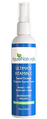Azure Naturals ORANGE infused Organic Vitamin C Facial Toner with MSM + Glycolic Acid + Papaya + Vitamin E Will Leave Your Skin Will Feel Nourished, Balanced, Clear and Toned! Sweet Orange and Other Fruit Extracts Bring Centuries of Skin Restoring Propert