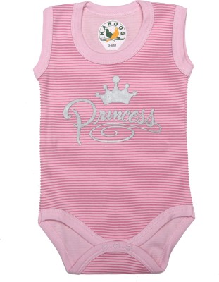 KABOOS Romper For Baby Girls Casual Striped Cotton Blend(Pink)